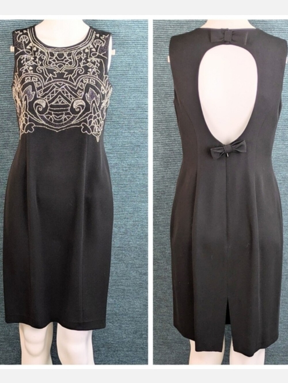 Vintage 90s Carole Little Petites Beaded Little Black Dress - Picture 3 of 16